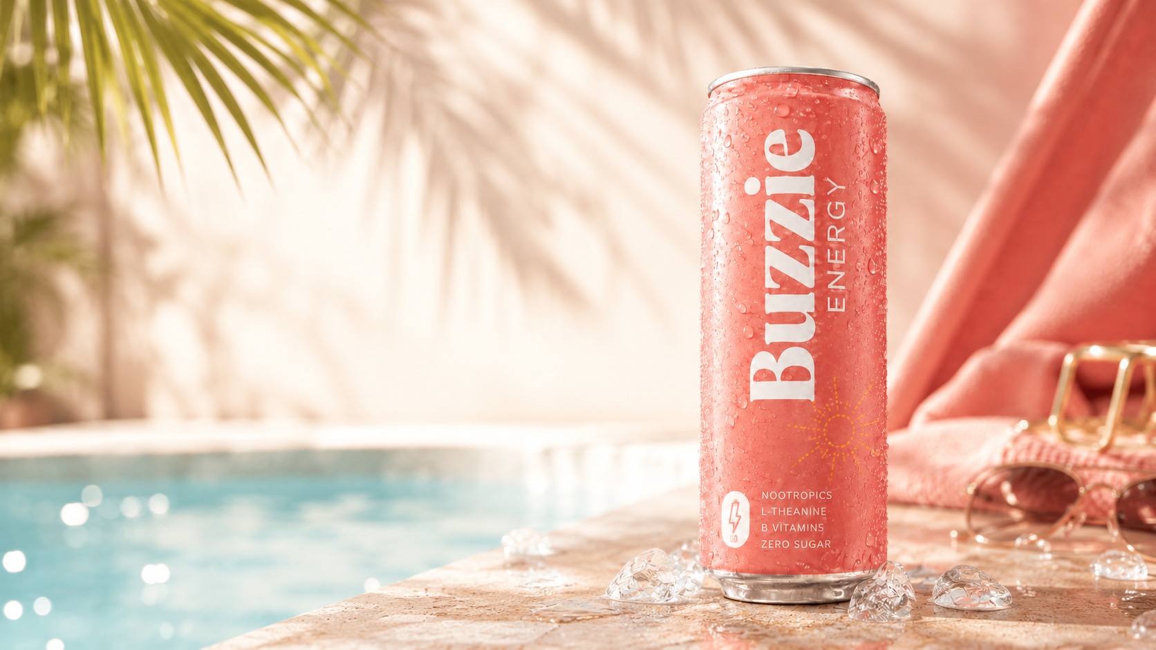 Buzzie Energy can poolside